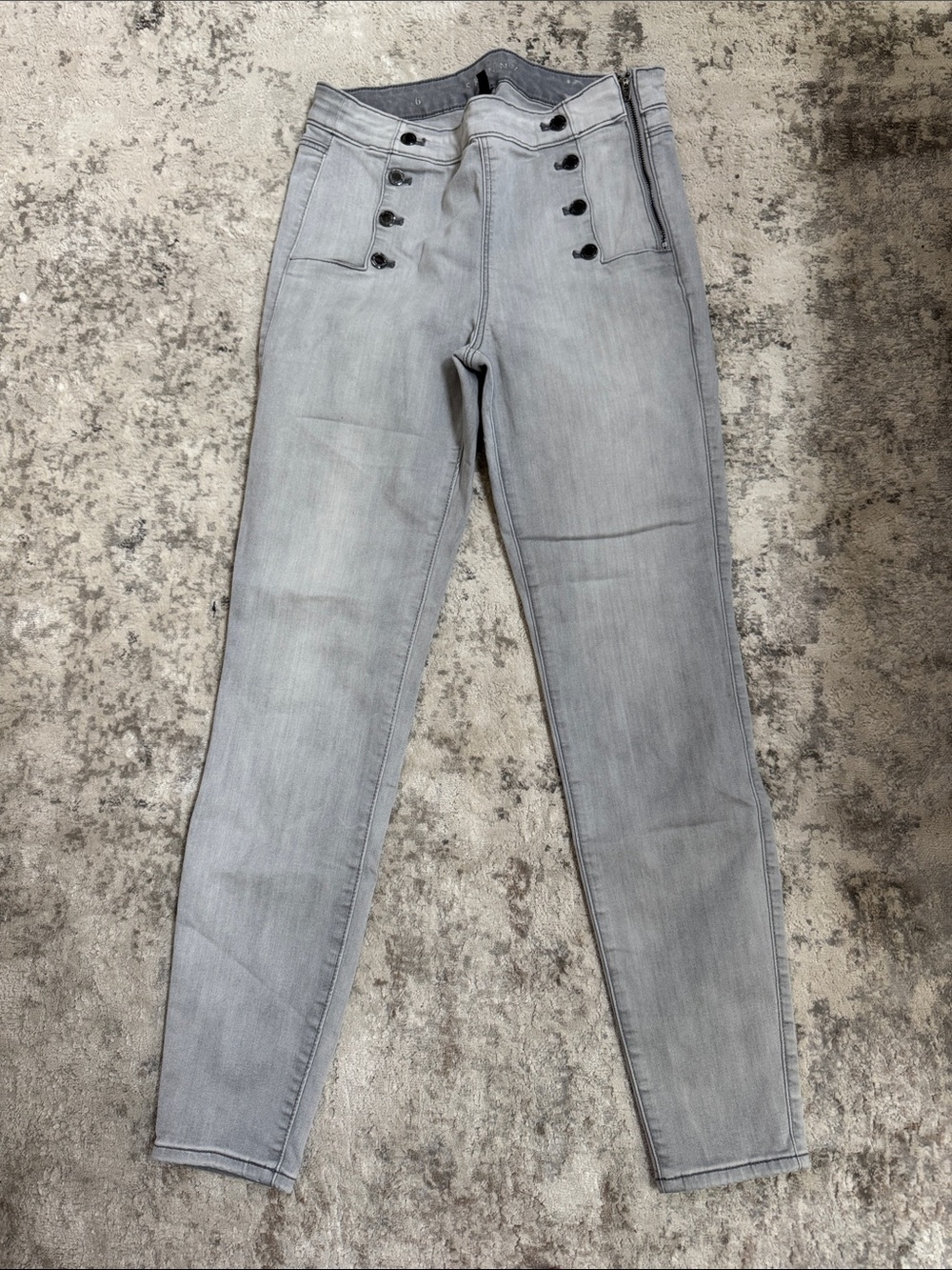 White House Black Market Gray Sailor Button Fly Skinny Jeans Size 6
